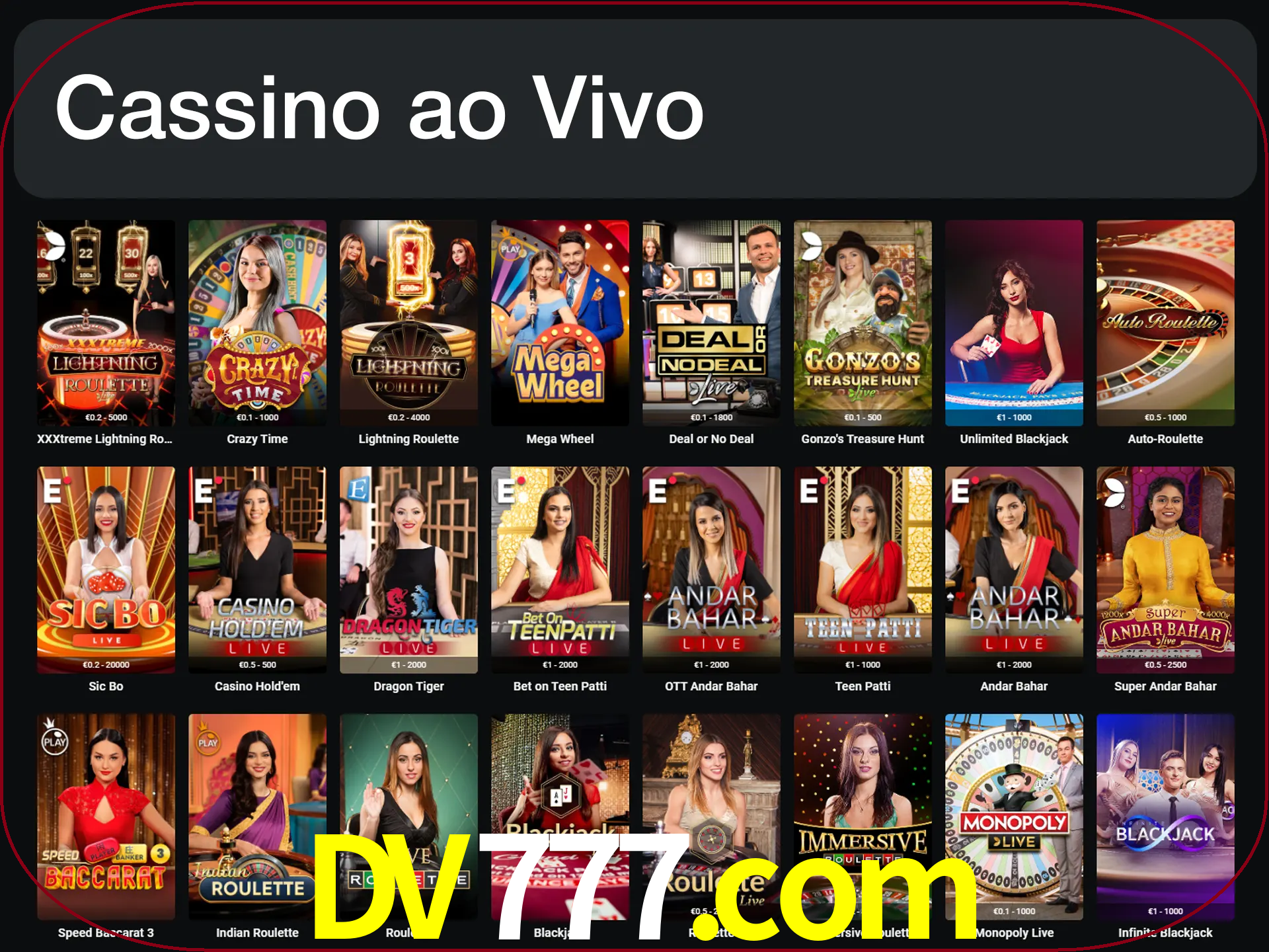 Jogue jogos de cassino com um verdadeiro dealer.